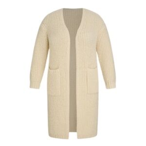 Women’s Plus Size Cider Cream Wool-Blend Long Cardigan, Size 1X and 2X
